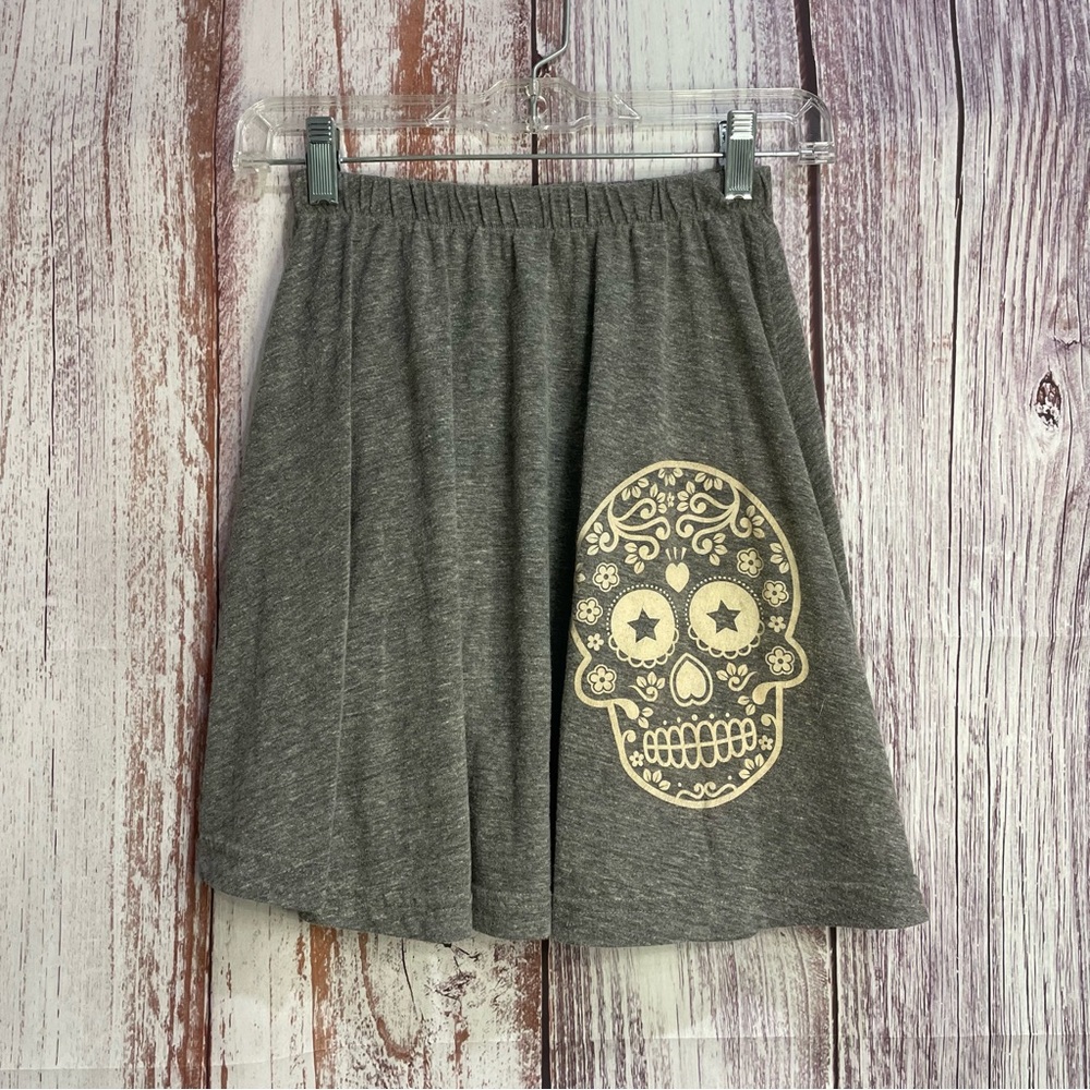 Grey Sugar Skull Cotton Swing Skirt Girls/ Teen Size   # 5097